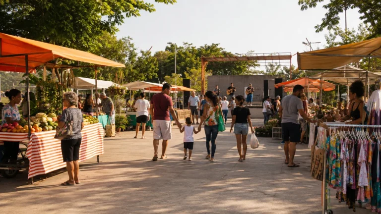 Feira comunitária com gastronomia, artesanato e música na Praça da Estação em Ibirité