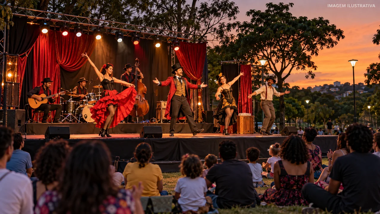 Apresentação teatral ilustrativa ao ar livre em parque de Sarzedo