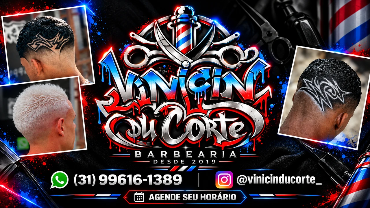 Vinicin du Corte: nova logo, cortes, WhatsApp (31) 99616-1389 e Instagram @vinicinducorte_